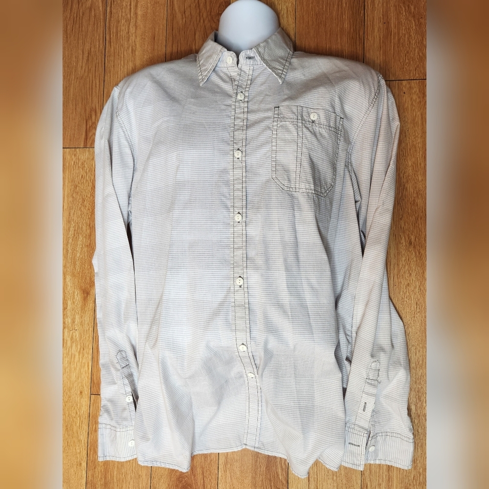 MODERN CULTURE Long Sleeve White Gray Plaid Mens Shirt